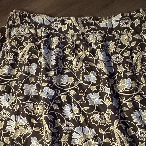 LOFT Skirt Womens L Linen Blend Pockets Pull On Elastic Floral Black Blue Green - Picture 4 of 8